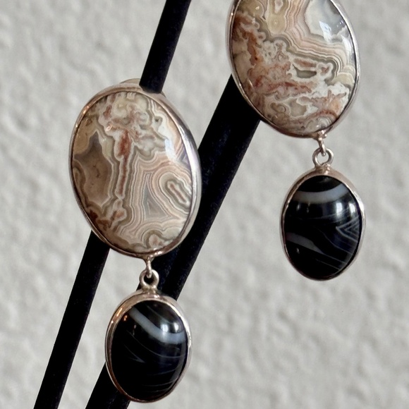 Vintage Sterling Silver Echo of the Dreamer Agate Earrings - Picture 3 of 4
